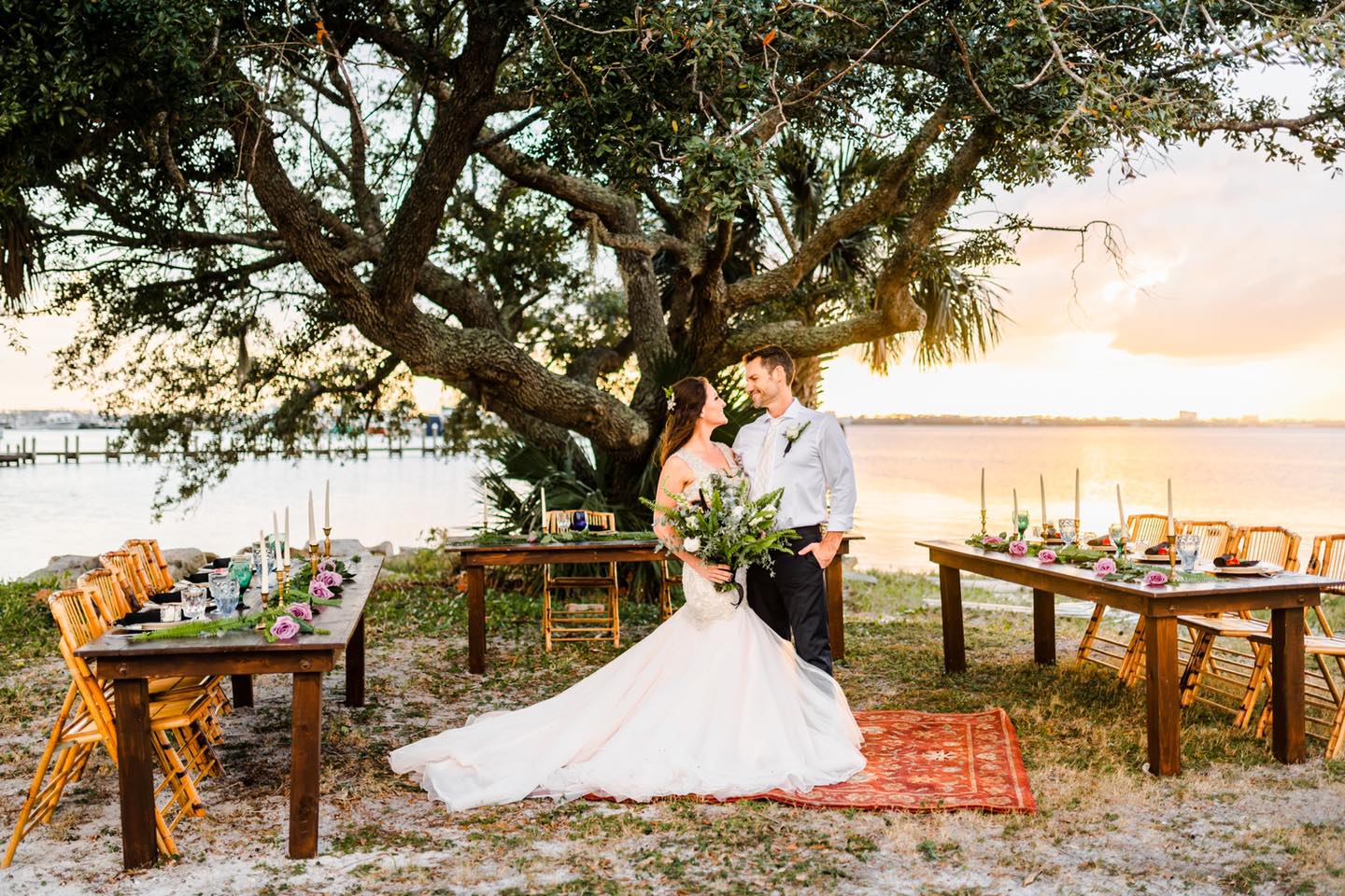 waterfront outdoor wedding reception